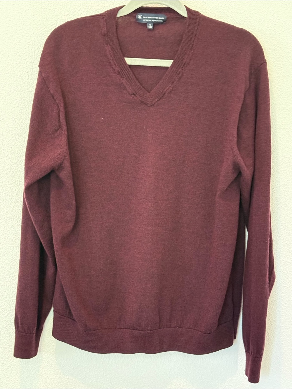 Hart Schaffner Marx Extra Fine Merino Wool V-Neck Sweater Burgundy Men's XL